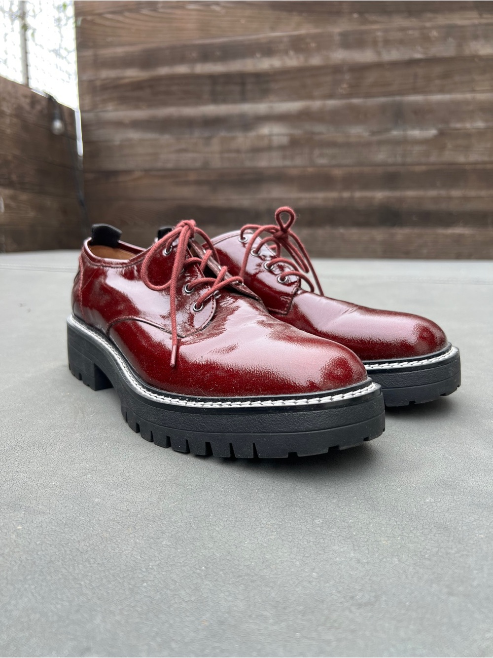 Aldo Burgundy Red Patent Leather Lace-Up Derby